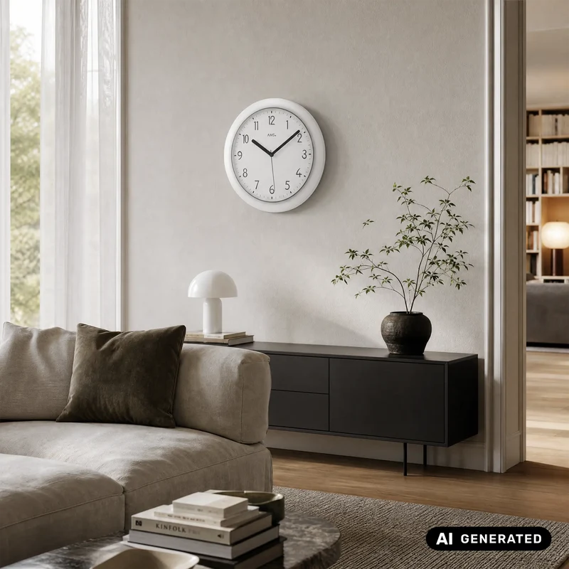 AMS Funk-Wanduhr F5843 Wanduhr Silber • Funkwerk • Kunststoffgehäuse