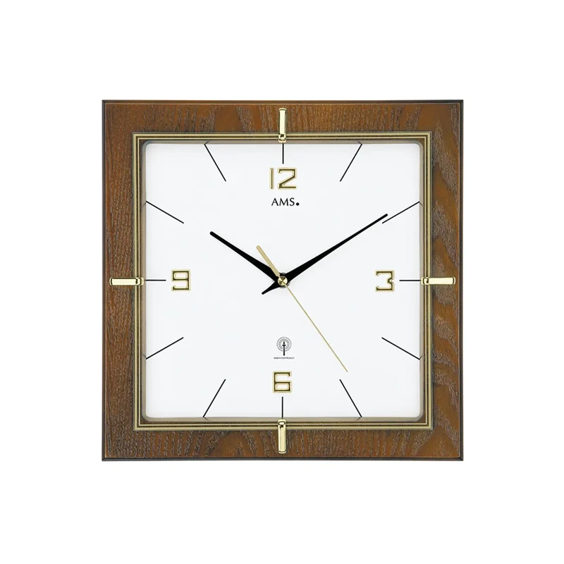 AMS F5834 Wanduhr Nussbaum • Funkwerk • Mineralglas mit Golddekor
