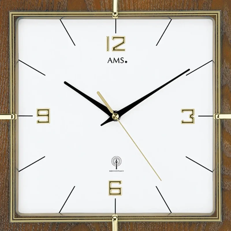 AMS F5834 Wanduhr Nussbaum • Funkwerk • Mineralglas mit Golddekor