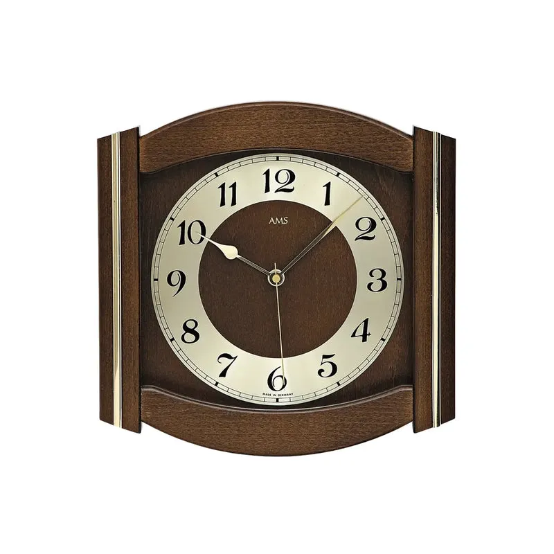 AMS Funk-Wanduhr F5822/1 Wanduhr Nussbaum • Massivholzgehäuse • Mineralglas