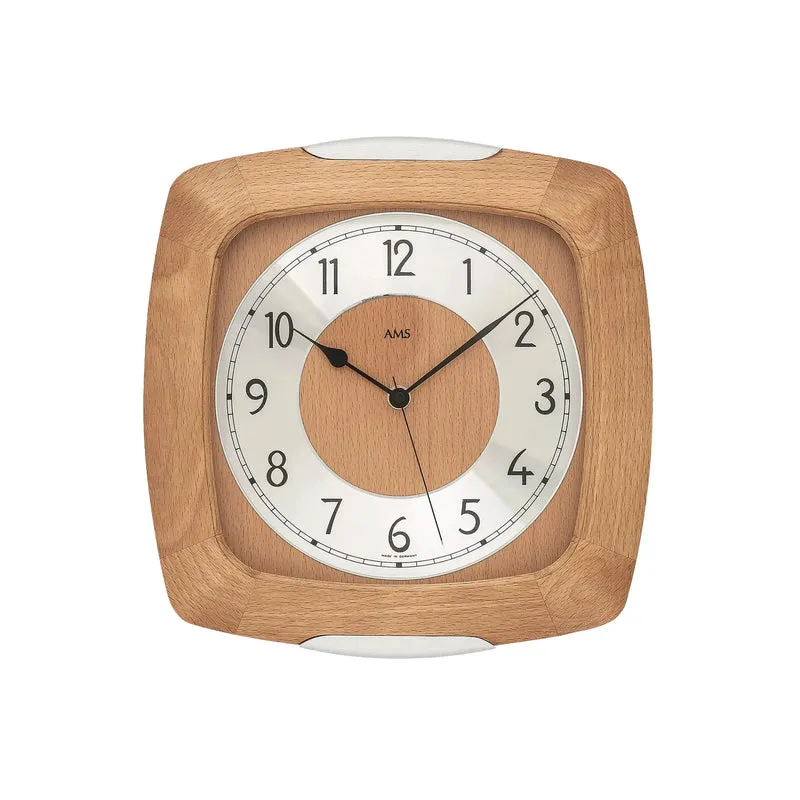 AMS Buche F5804/1 Wanduhr Natur • Funk-Zeitsteuerung • Mineralglas-Zifferblatt
