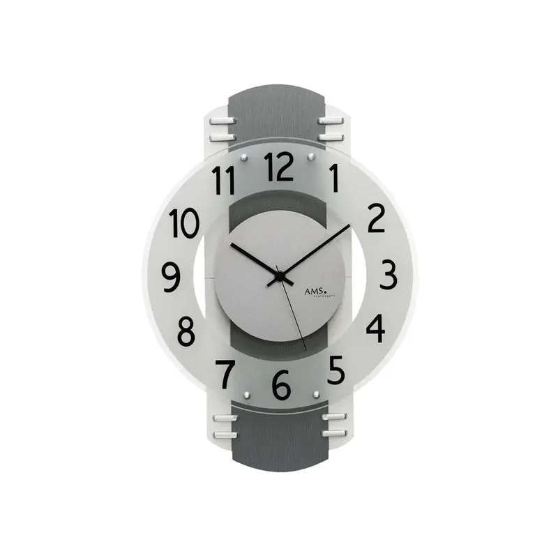 AMS F5618 Wanduhr Anthrazit • Funkwerk • Holzgehäuse mit Aluminium-Auflage