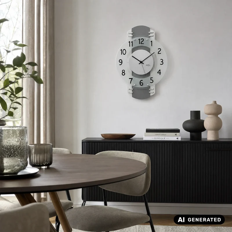 AMS F5618 Wanduhr Anthrazit • Funkwerk • Holzgehäuse mit Aluminium-Auflage