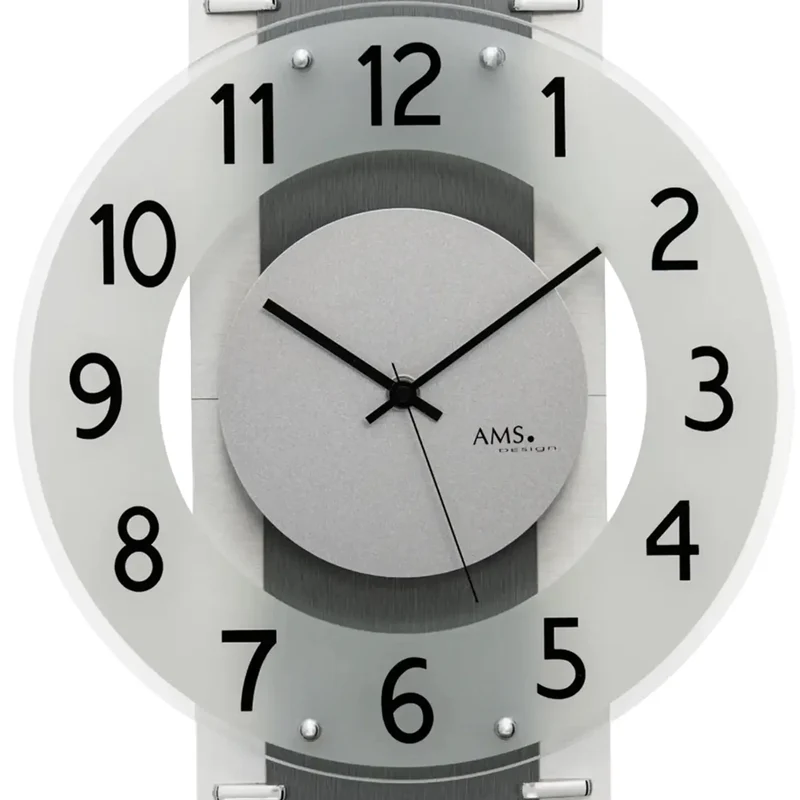 AMS F5618 Wanduhr Anthrazit • Funkwerk • Holzgehäuse mit Aluminium-Auflage