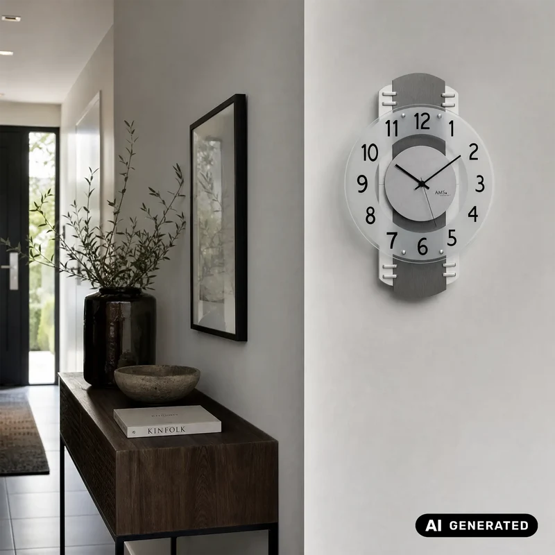 AMS F5618 Wanduhr Anthrazit • Funkwerk • Holzgehäuse mit Aluminium-Auflage