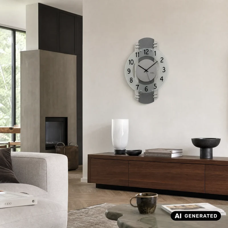 AMS F5618 Wanduhr Anthrazit • Funkwerk • Holzgehäuse mit Aluminium-Auflage