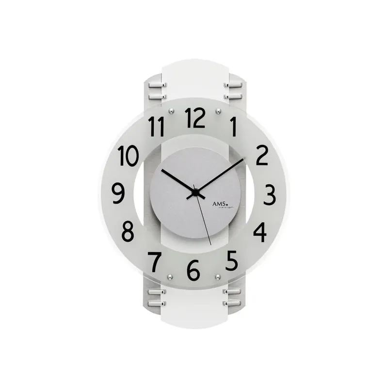 AMS F5617 Wanduhr Silber • Funkwerk • Holzgehäuse mit Aluminium-Auflage