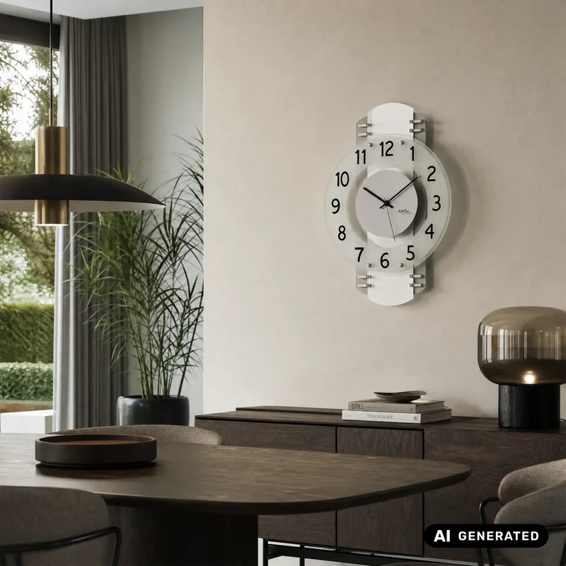 AMS F5617 Wanduhr Silber • Funkwerk • Holzgehäuse mit Aluminium-Auflage