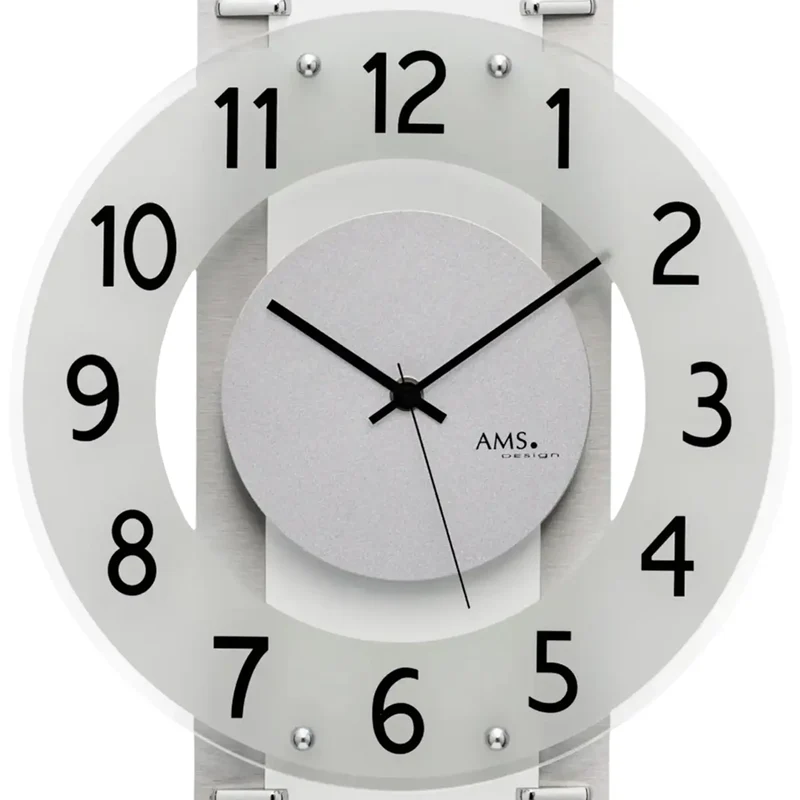AMS F5617 Wanduhr Silber • Funkwerk • Holzgehäuse mit Aluminium-Auflage