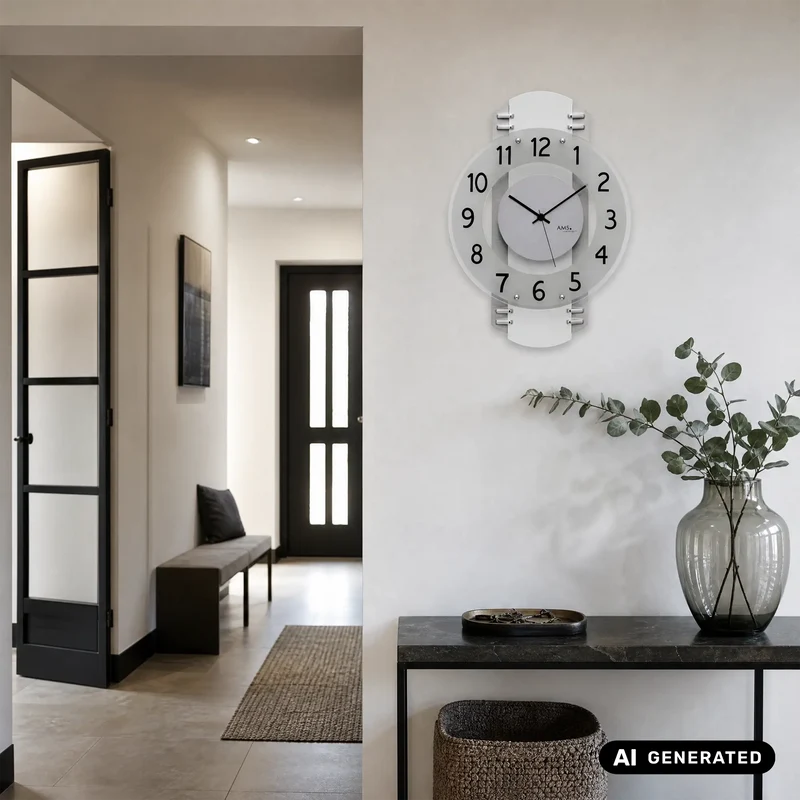 AMS F5617 Wanduhr Silber • Funkwerk • Holzgehäuse mit Aluminium-Auflage