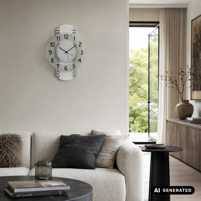 AMS F5617 Wanduhr Silber • Funkwerk • Holzgehäuse mit Aluminium-Auflage