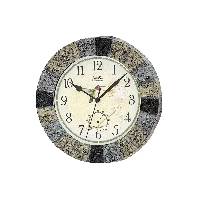 AMS Funk-Wanduhr F5979 Wanduhr Schwarz • Funkwerk mit Temperaturanzeige • Mineralglas