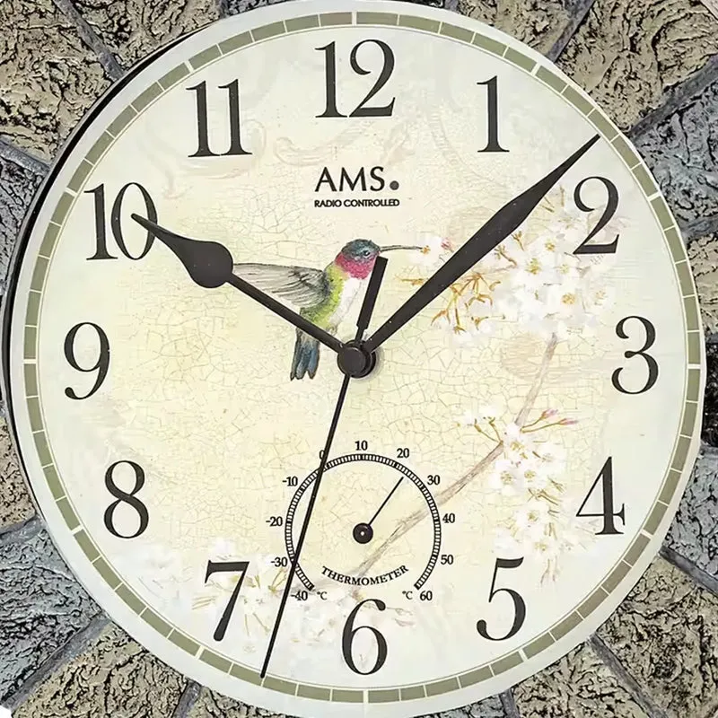 AMS Funk-Wanduhr F5979 Wanduhr Schwarz • Funkwerk mit Temperaturanzeige • Mineralglas