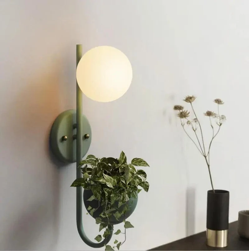 Kelda Plantenlamp Wandlamp – Scandinavische Wandverlichting met Plantenbak – Groen Geel Blauw | Sansoti