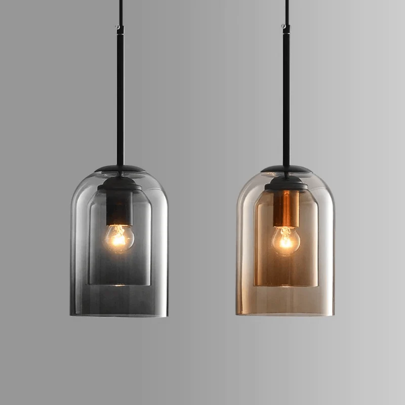 Scandinavische Glazen Hanglamp Slaapkamer Amber Grijs Nordic Minimalistisch Design Eetkamer Verlichting | Sansoti