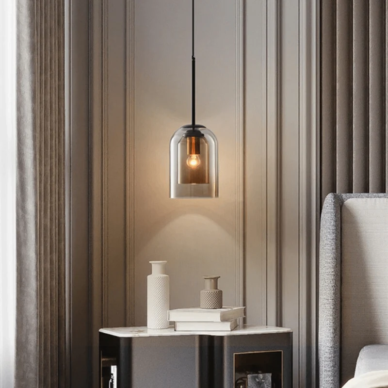 Scandinavische Glazen Hanglamp Slaapkamer Amber Grijs Nordic Minimalistisch Design Eetkamer Verlichting | Sansoti