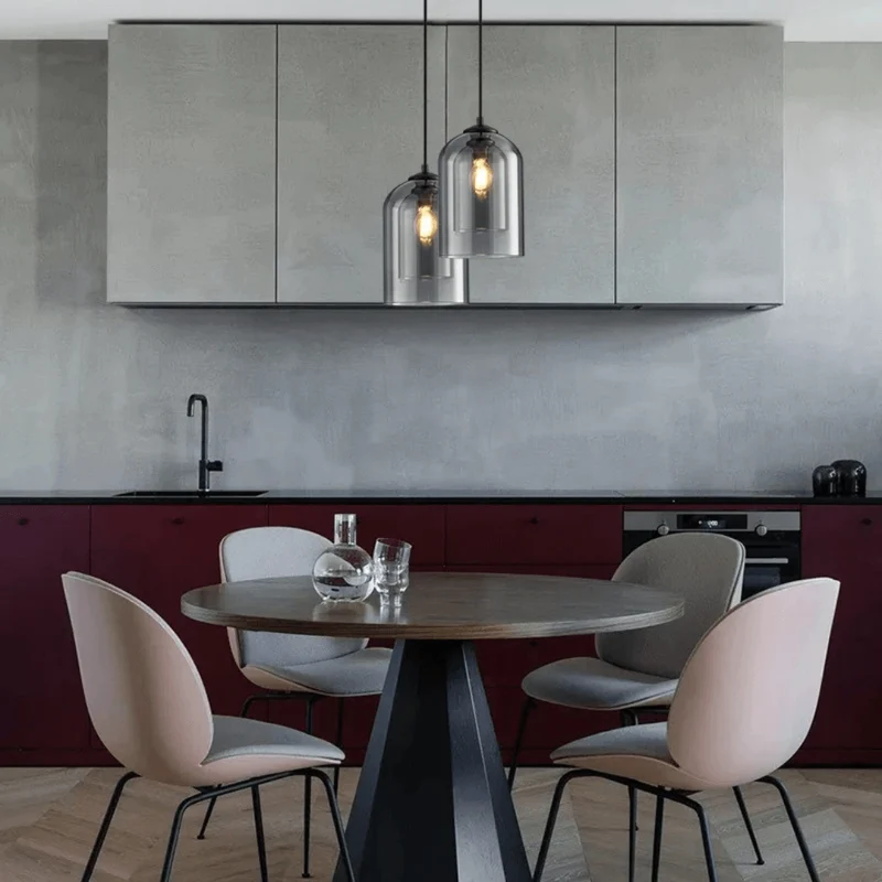 Scandinavische Glazen Hanglamp Slaapkamer Amber Grijs Nordic Minimalistisch Design Eetkamer Verlichting | Sansoti