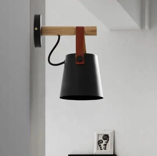 Scandinavische Wandlamp Hout voor Slaapkamer – Minimalistisch Natuurhout Lichtpunt Wit of Zwart | Sansoti