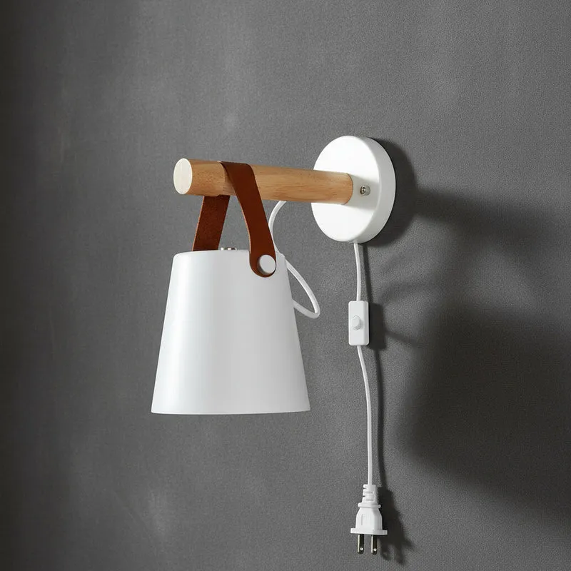 Scandinavische Wandlamp Hout voor Slaapkamer – Minimalistisch Natuurhout Lichtpunt Wit of Zwart | Sansoti