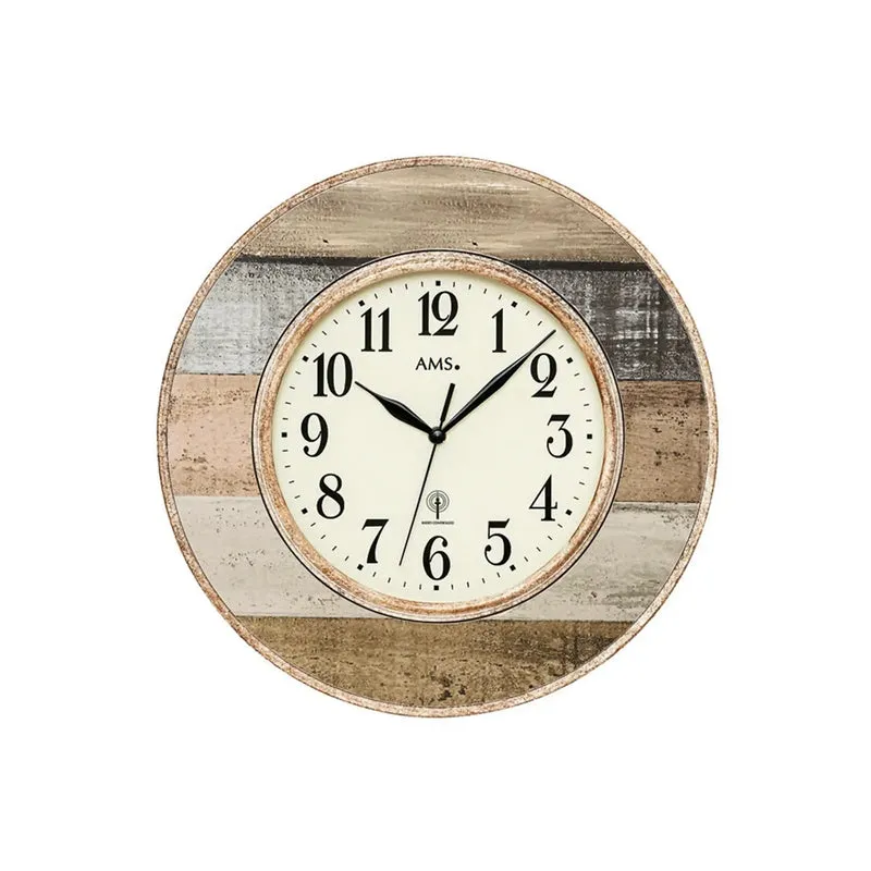 AMS Oslo F5975 Wanduhr Braun • Funkuhrwerk • Landhausstil