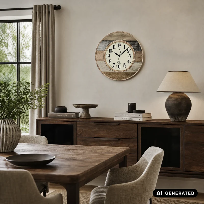AMS Oslo F5975 Wanduhr Braun • Funkuhrwerk • Landhausstil