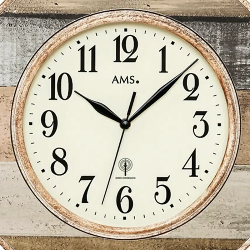AMS Oslo F5975 Wanduhr Braun • Funkuhrwerk • Landhausstil