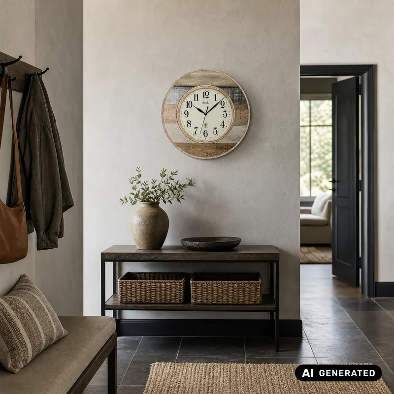 AMS Oslo F5975 Wanduhr Braun • Funkuhrwerk • Landhausstil