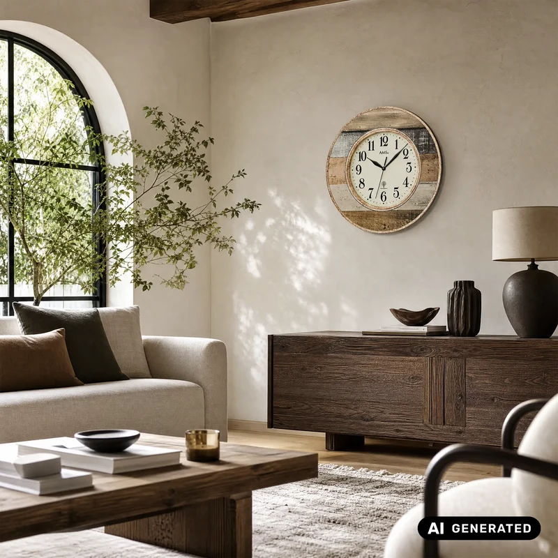AMS Oslo F5975 Wanduhr Braun • Funkuhrwerk • Landhausstil