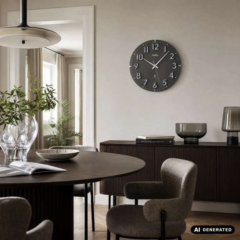 AMS F5974A Wanduhr Naturholz • Funkwerk • Gewölbtes Mineralglas