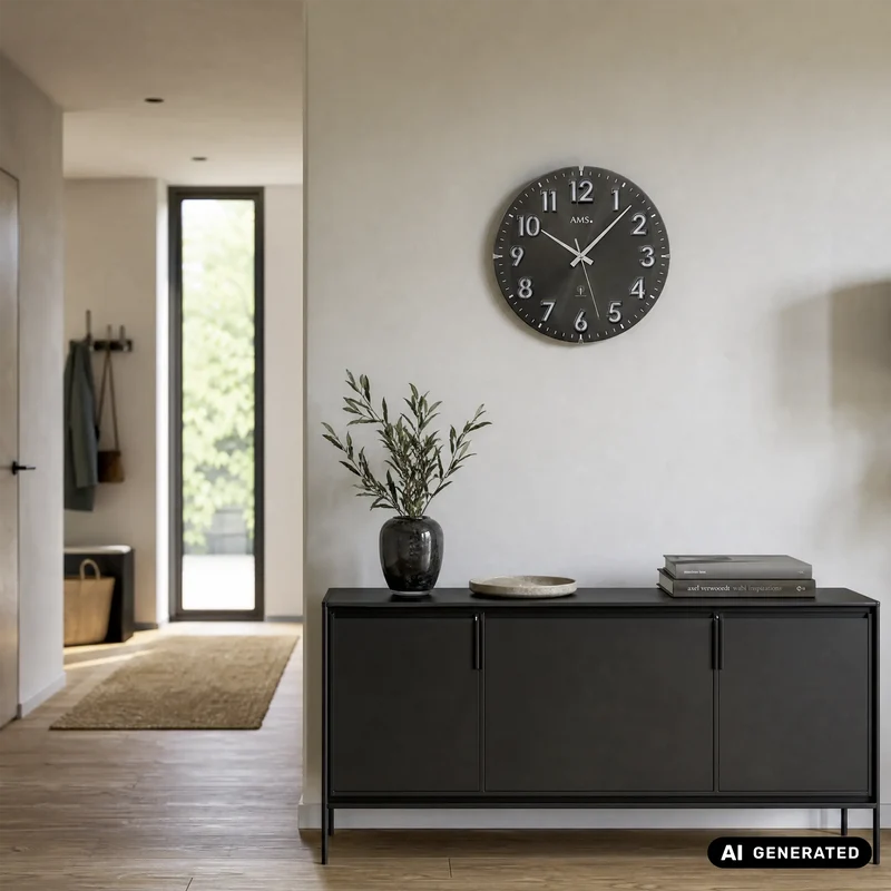 AMS F5974A Wanduhr Naturholz • Funkwerk • Gewölbtes Mineralglas