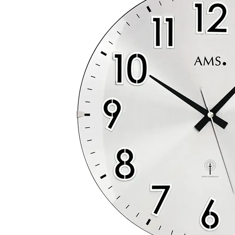 AMS Funk-Wanduhr F5973 Wanduhr Silber • Funkuhrwerk • Gewölbtes Mineralglas