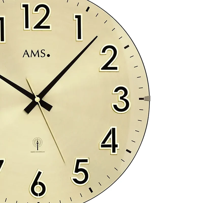 AMS Funk-Wanduhr F5974 Wanduhr Gold • Funkuhrwerk • Gewölbtes Mineralglas