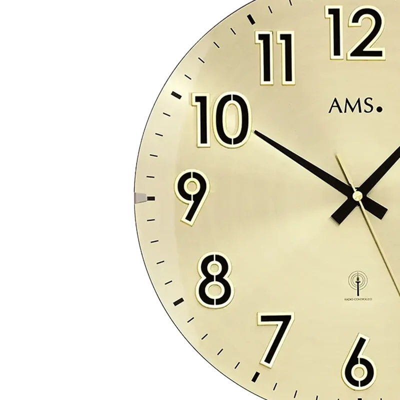 AMS Funk-Wanduhr F5974 Wanduhr Gold • Funkuhrwerk • Gewölbtes Mineralglas