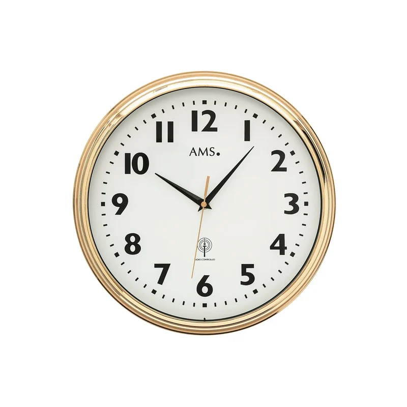 AMS Funk-Wanduhr F5963 Wanduhr Messing • Funk-Automatikstellung • Mineralglas