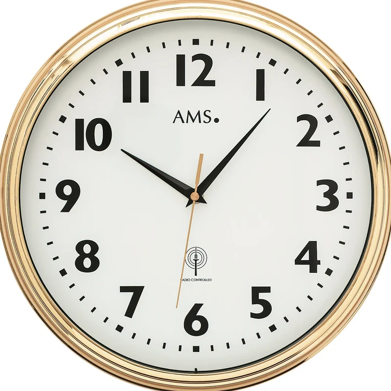 AMS Funk-Wanduhr F5963 Wanduhr Messing • Funk-Automatikstellung • Mineralglas