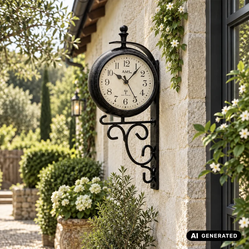 AMS Siesta F5961 Funk-Wanduhr Braun • Drehbares Metallgehäuse • Temperaturanzeige