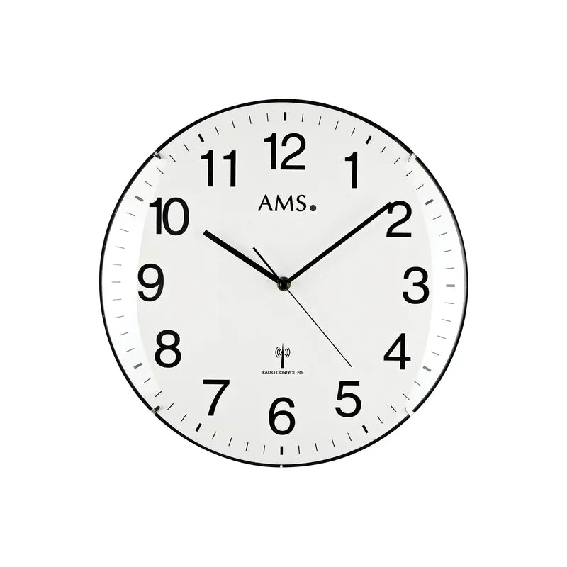 AMS Funk-Wanduhr F5960 Wanduhr Weiß • Funk-Automatikstellung • Gewölbtes Kunststoffgehäuse