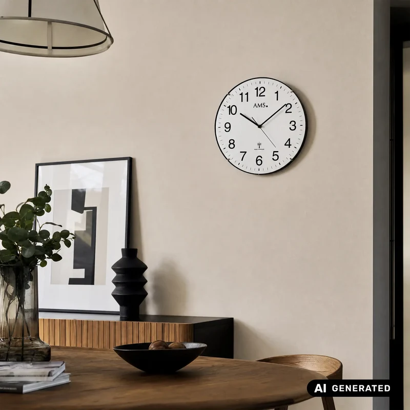 AMS Funk-Wanduhr F5960 Wanduhr Weiß • Funk-Automatikstellung • Gewölbtes Kunststoffgehäuse