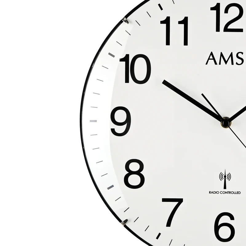 AMS Funk-Wanduhr F5960 Wanduhr Weiß • Funk-Automatikstellung • Gewölbtes Kunststoffgehäuse