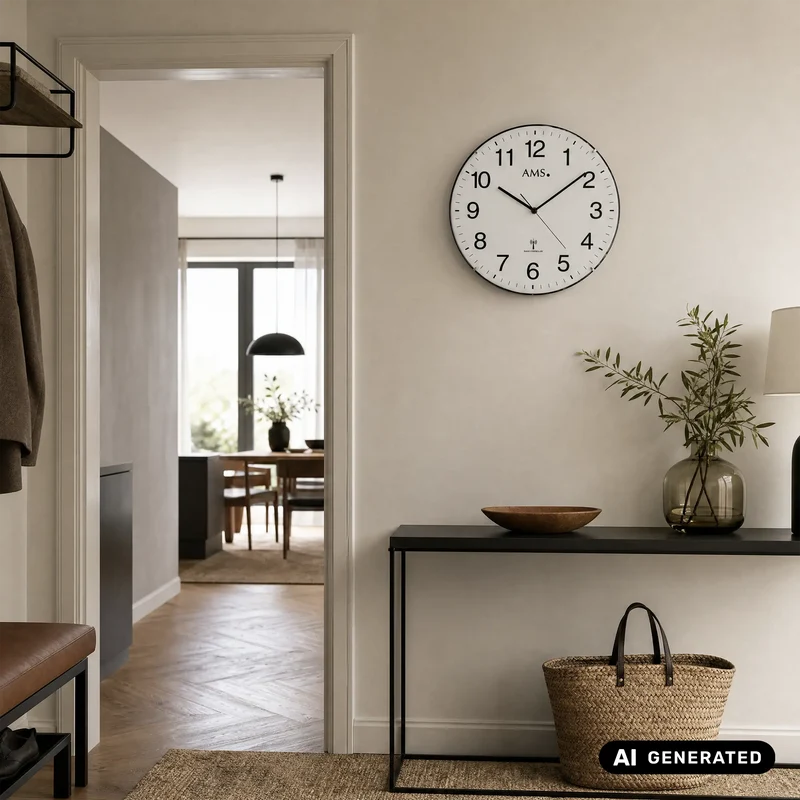 AMS Funk-Wanduhr F5960 Wanduhr Weiß • Funk-Automatikstellung • Gewölbtes Kunststoffgehäuse