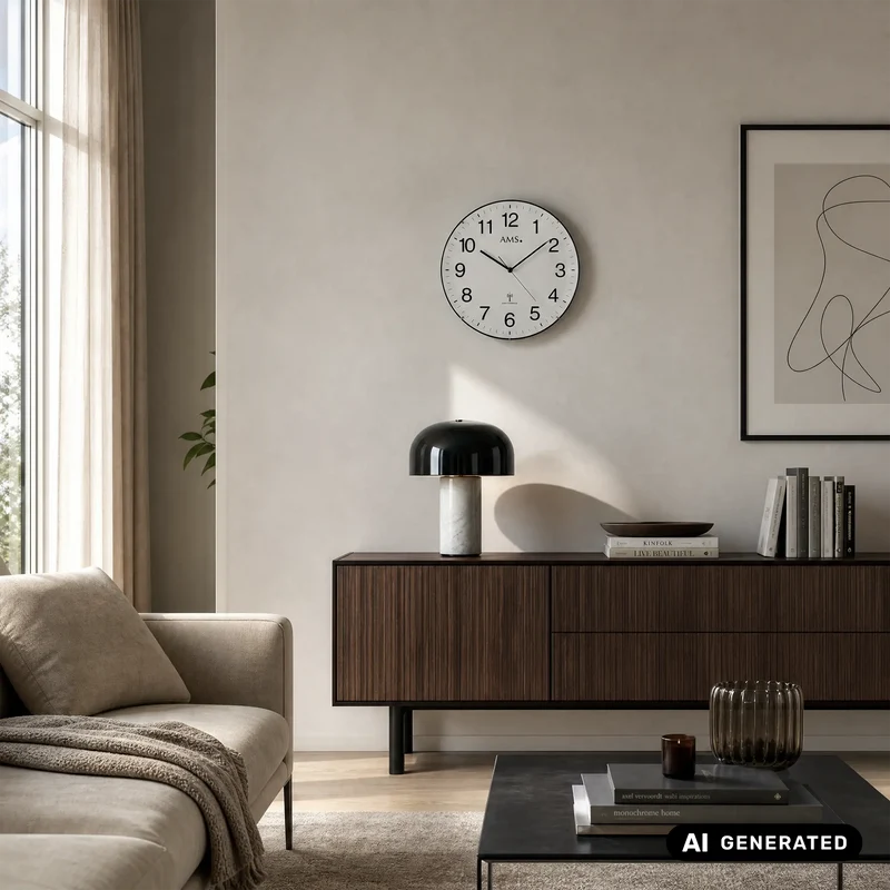 AMS Funk-Wanduhr F5960 Wanduhr Weiß • Funk-Automatikstellung • Gewölbtes Kunststoffgehäuse