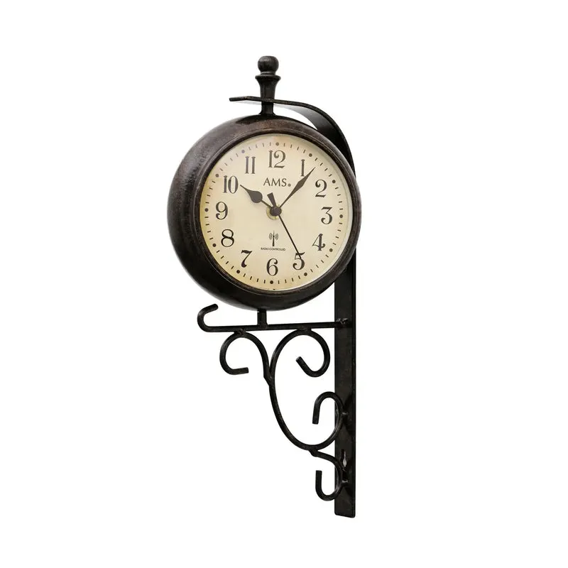AMS F5961Q Wanduhr Metall • Quarzwerk mit Temperaturanzeige • Wetterfestes Metallgehäuse