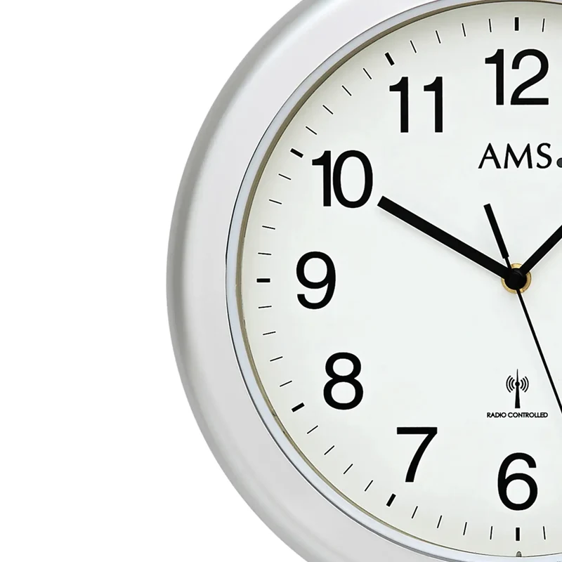 AMS F5956 Wanduhr Silber • Funkwerk • Badezimmeruhr
