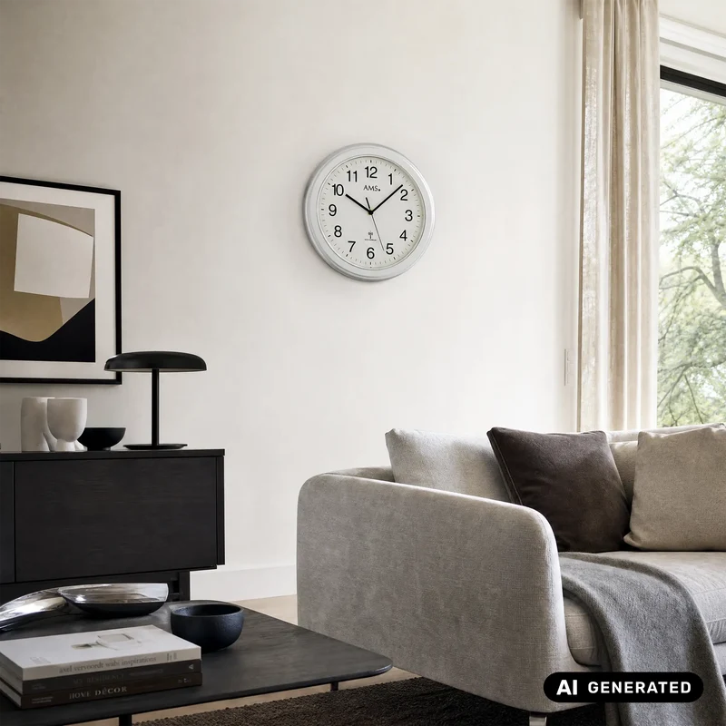 AMS F5956 Wanduhr Silber • Funkwerk • Badezimmeruhr