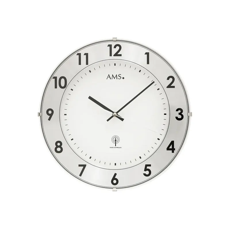 AMS Funk-Wanduhr F5948 Wanduhr Weiß • Aluminium-Zahlenring • Mineralglas