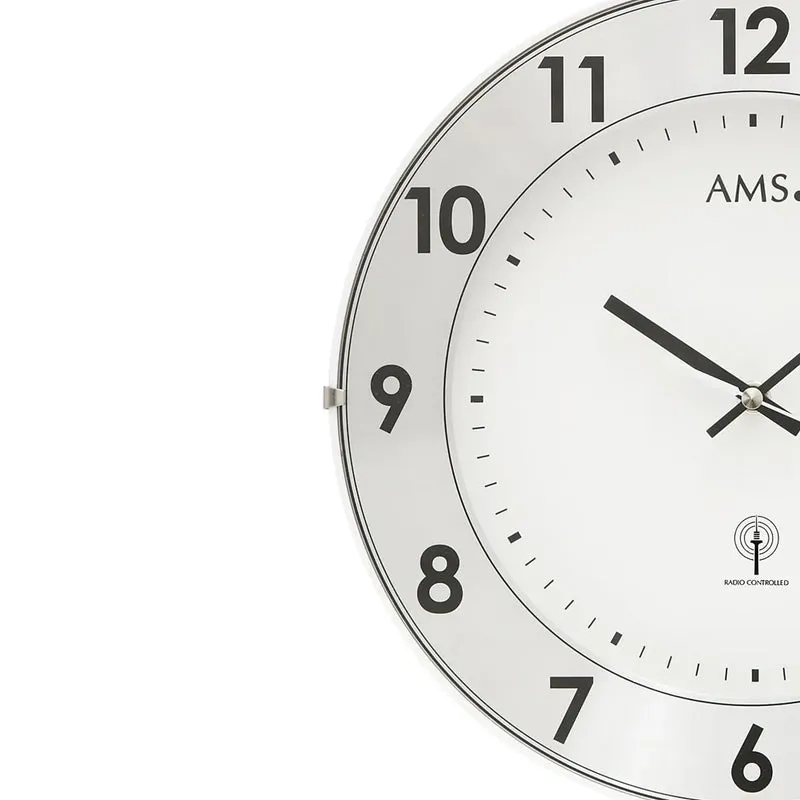 AMS Funk-Wanduhr F5948 Wanduhr Weiß • Aluminium-Zahlenring • Mineralglas