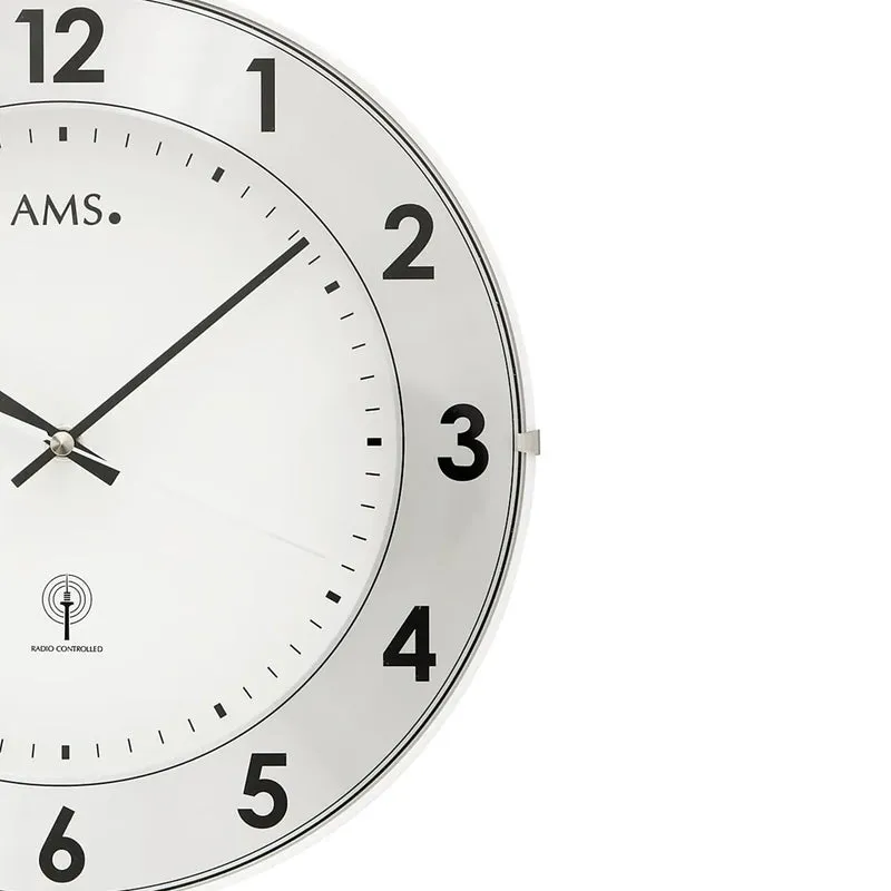 AMS Funk-Wanduhr F5948 Wanduhr Weiß • Aluminium-Zahlenring • Mineralglas