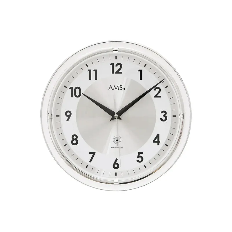 AMS Funk-Wanduhr F5945 Wanduhr Silber • Funkwerk • Mineralglas