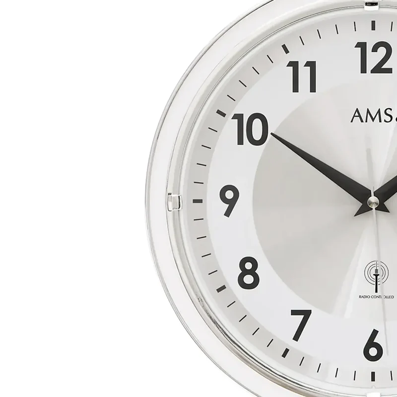 AMS Funk-Wanduhr F5945 Wanduhr Silber • Funkwerk • Mineralglas