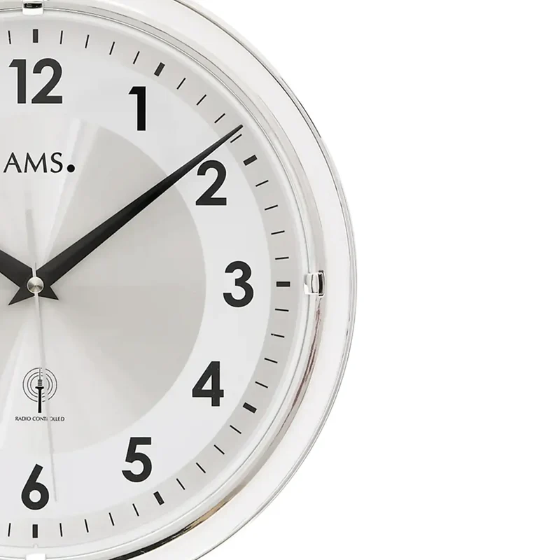 AMS Funk-Wanduhr F5945 Wanduhr Silber • Funkwerk • Mineralglas